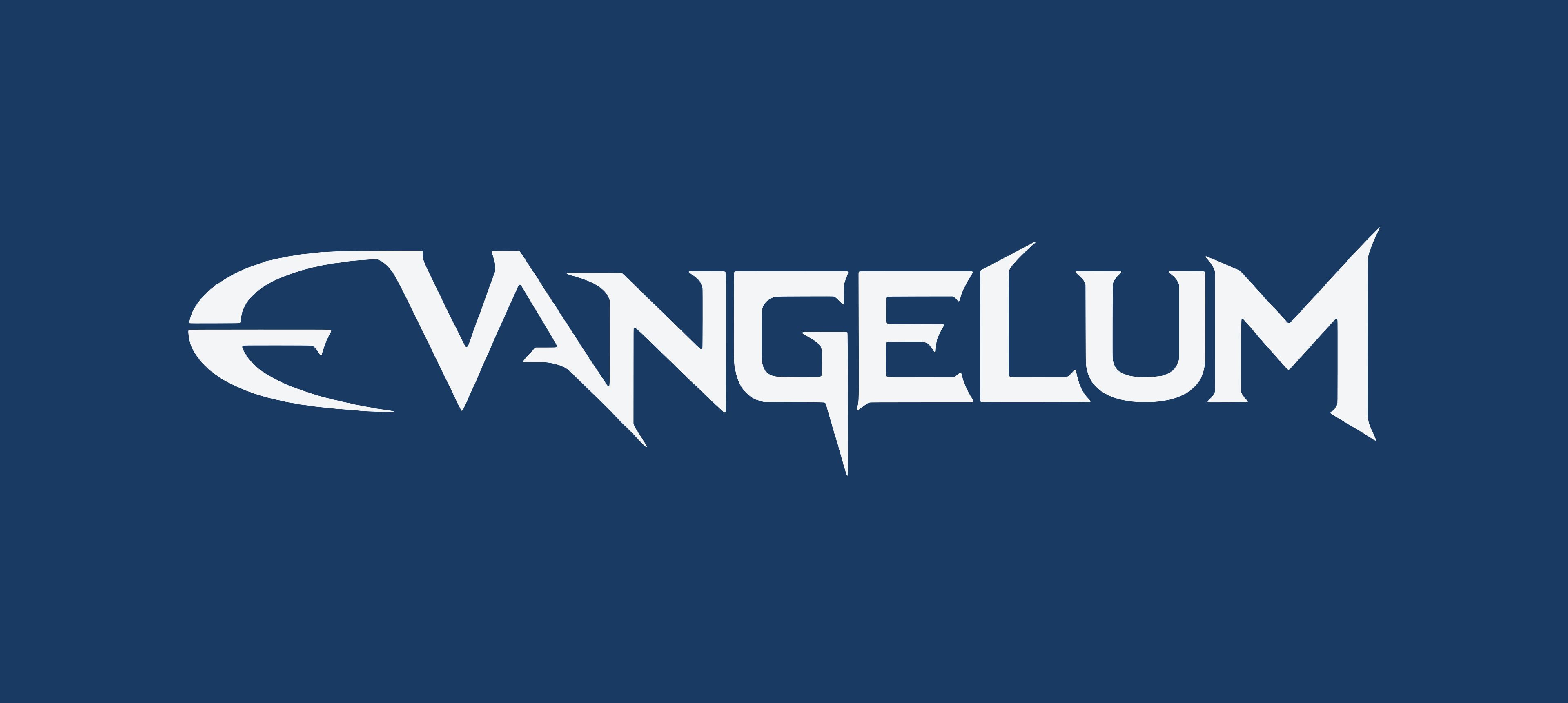 Evangelum wordmark in white on deep blue.