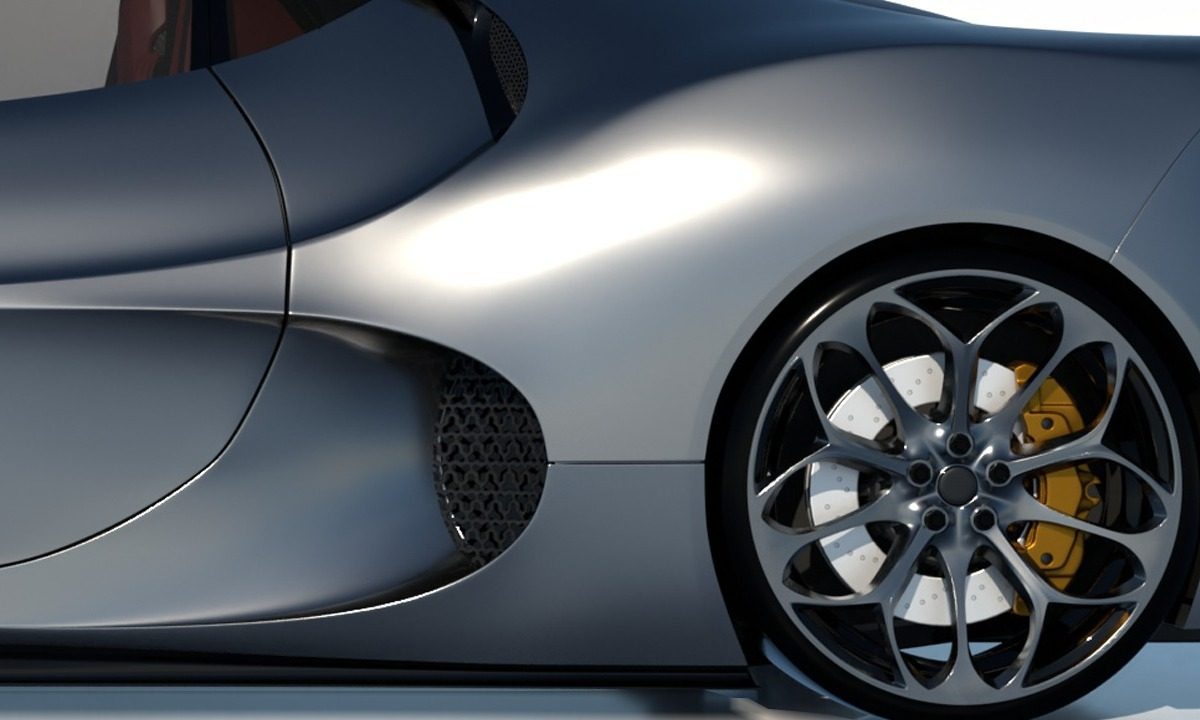 Side intake carved into the rear haunch.
