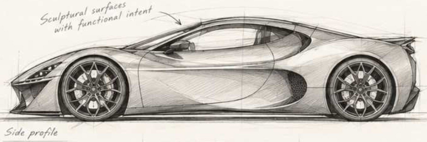 Side profile. Sculptural surfaces with functional intent.