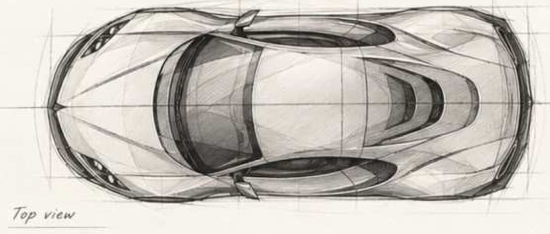 Top view. Narrow glasshouse, wide front wings.