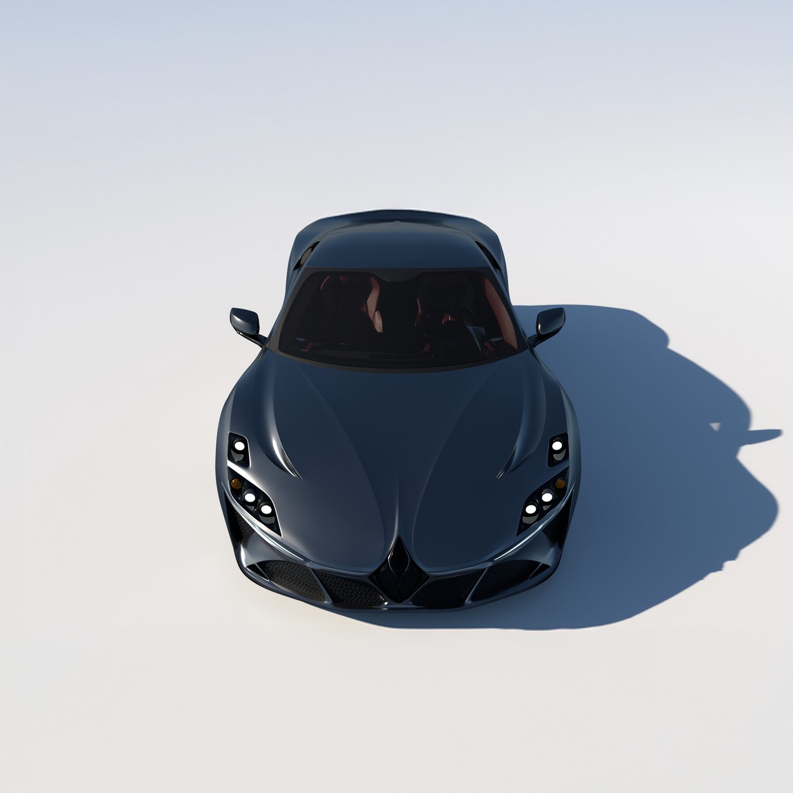 Top, from the front. Narrow glasshouse, muscular front wings.