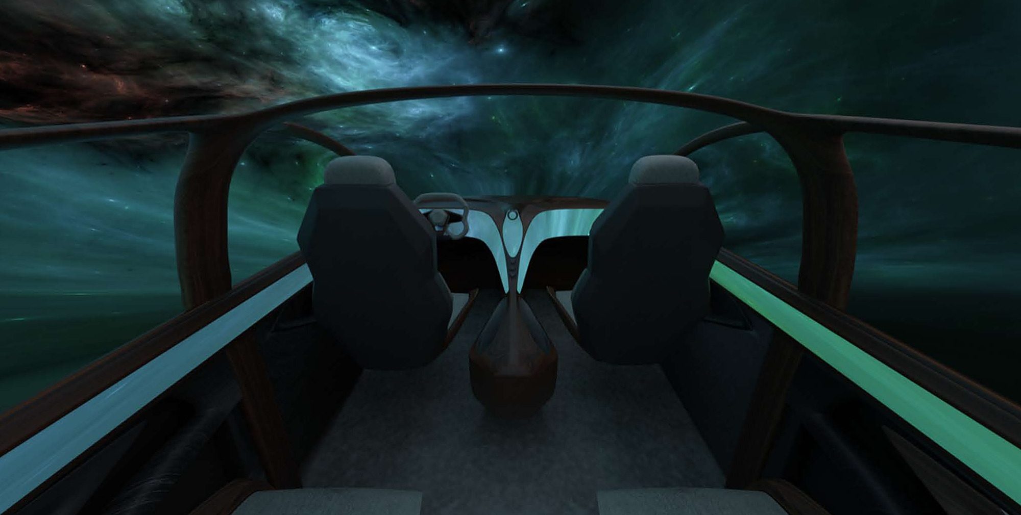 From the rear seats, the display wraps the cabin.