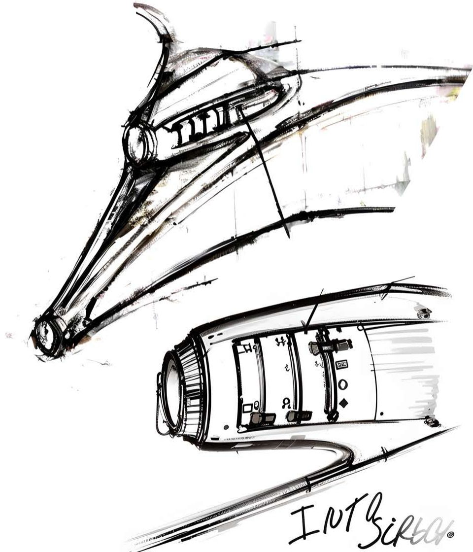 Blade console and control drum. Ink sketch.