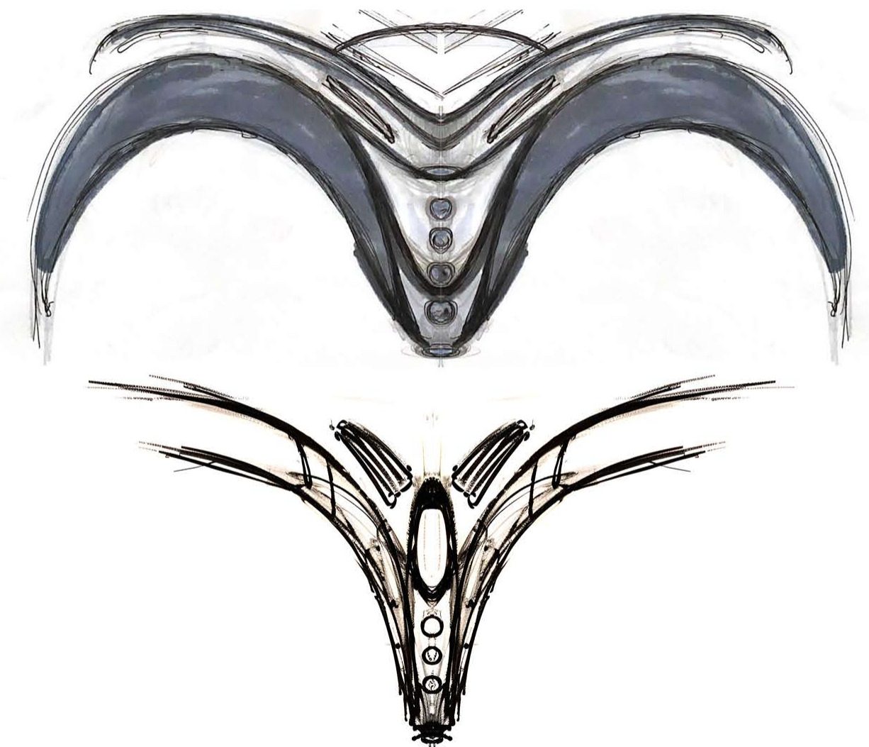 V-console, front view. Ink sketch.