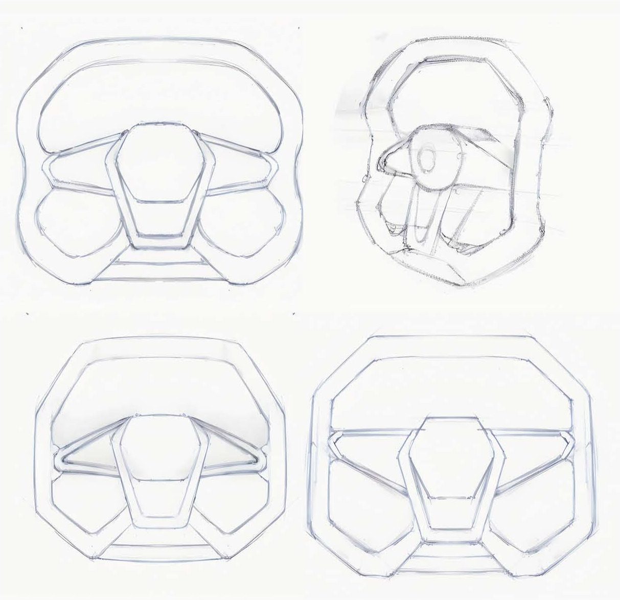 Steering wheel. Hexagonal hub, open squared rim.